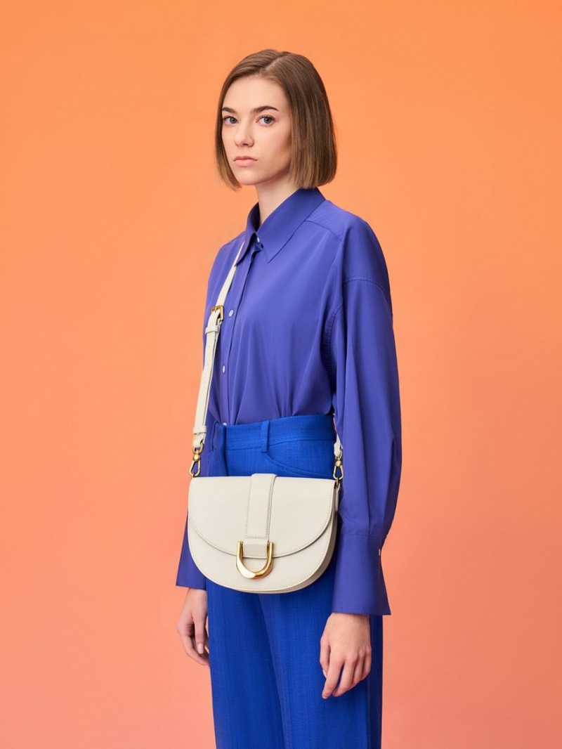 Charles And Keith Gabine Leather​ Saddle Bags White | PHILIPPINES K862