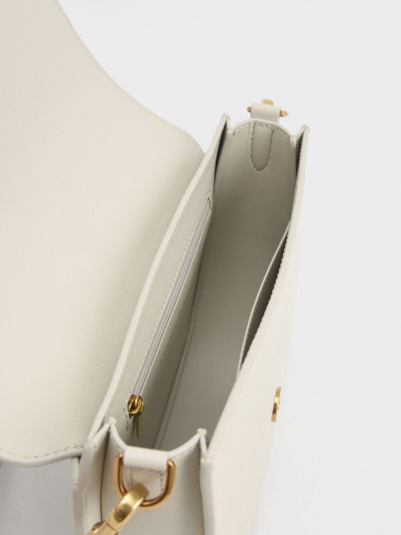 Charles And Keith Gabine Leather​ Saddle Bags White | PHILIPPINES K862