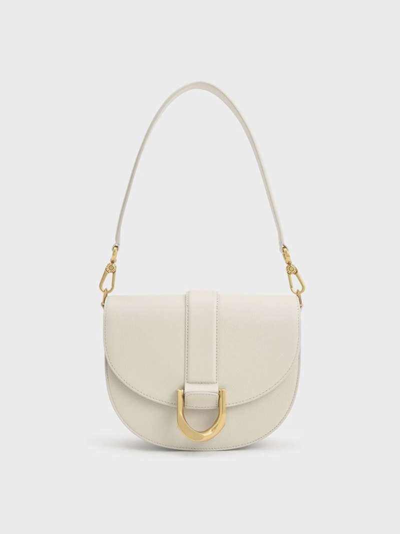 Charles And Keith Gabine Leather​ Saddle Bags White | PHILIPPINES K862