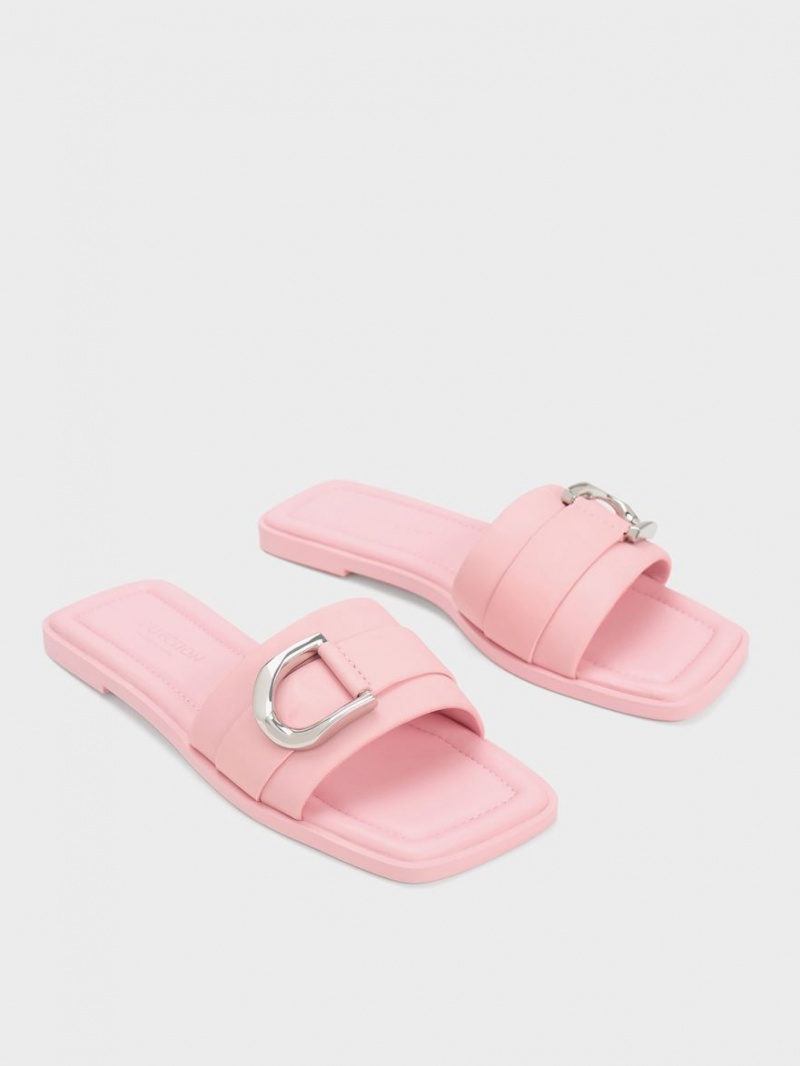 Charles And Keith Gabine Leather Slide Sandals Pink | PHILIPPINES L543