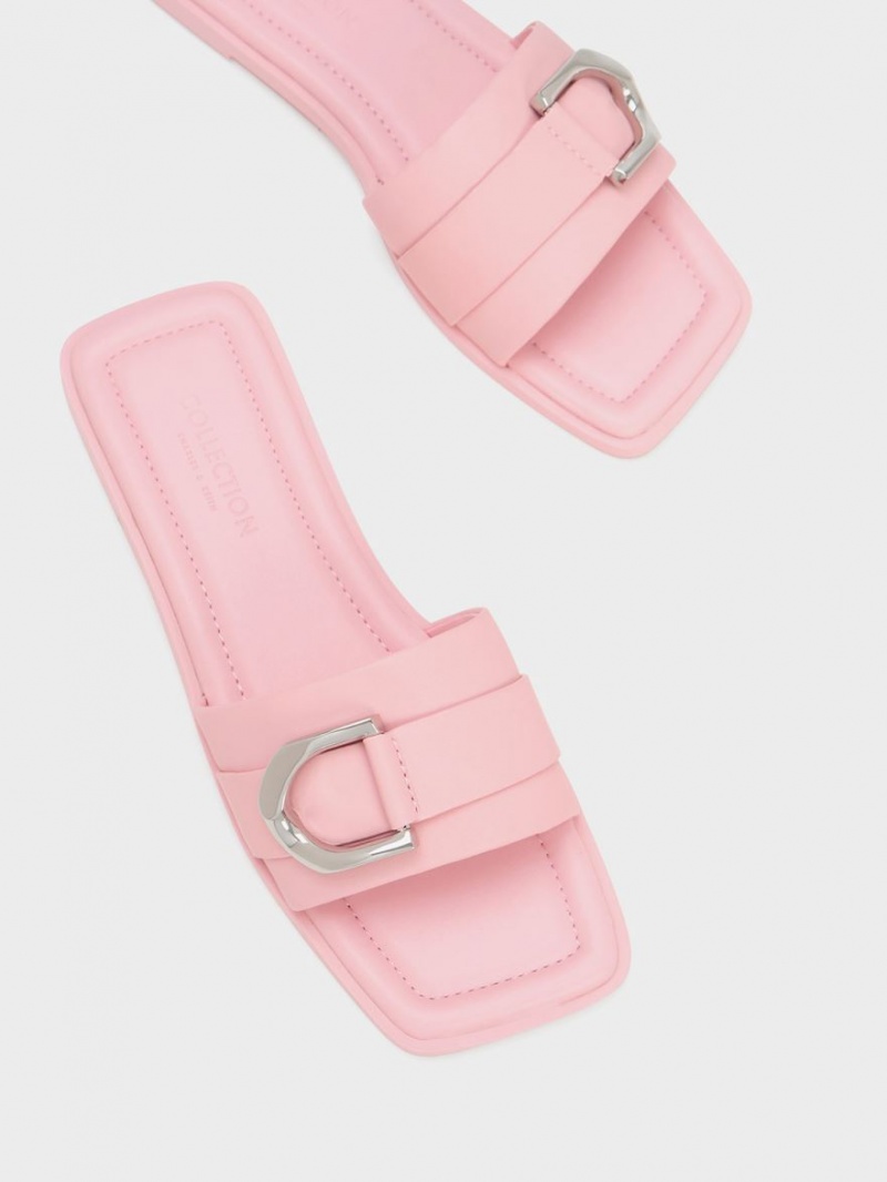 Charles And Keith Gabine Leather Slide Sandals Pink | PHILIPPINES L543