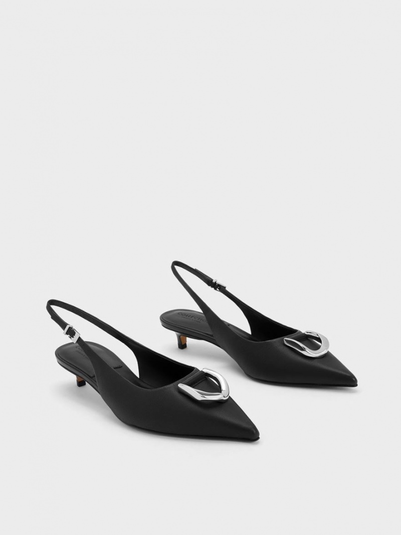 Charles And Keith Gabine Leather Slingback Pumps Black | PHILIPPINES L978