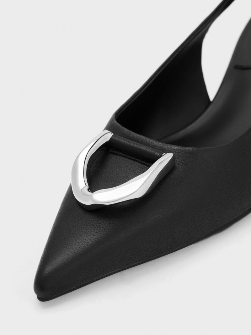 Charles And Keith Gabine Leather Slingback Pumps Black | PHILIPPINES L978