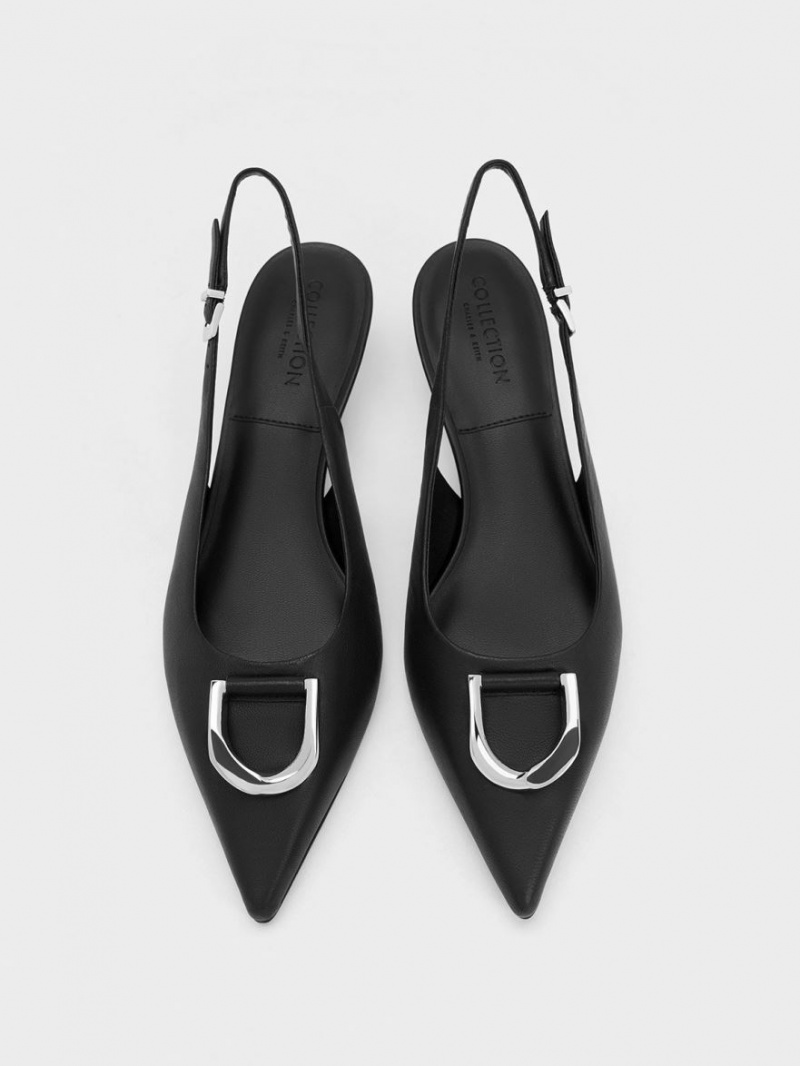 Charles And Keith Gabine Leather Slingback Pumps Black | PHILIPPINES L978