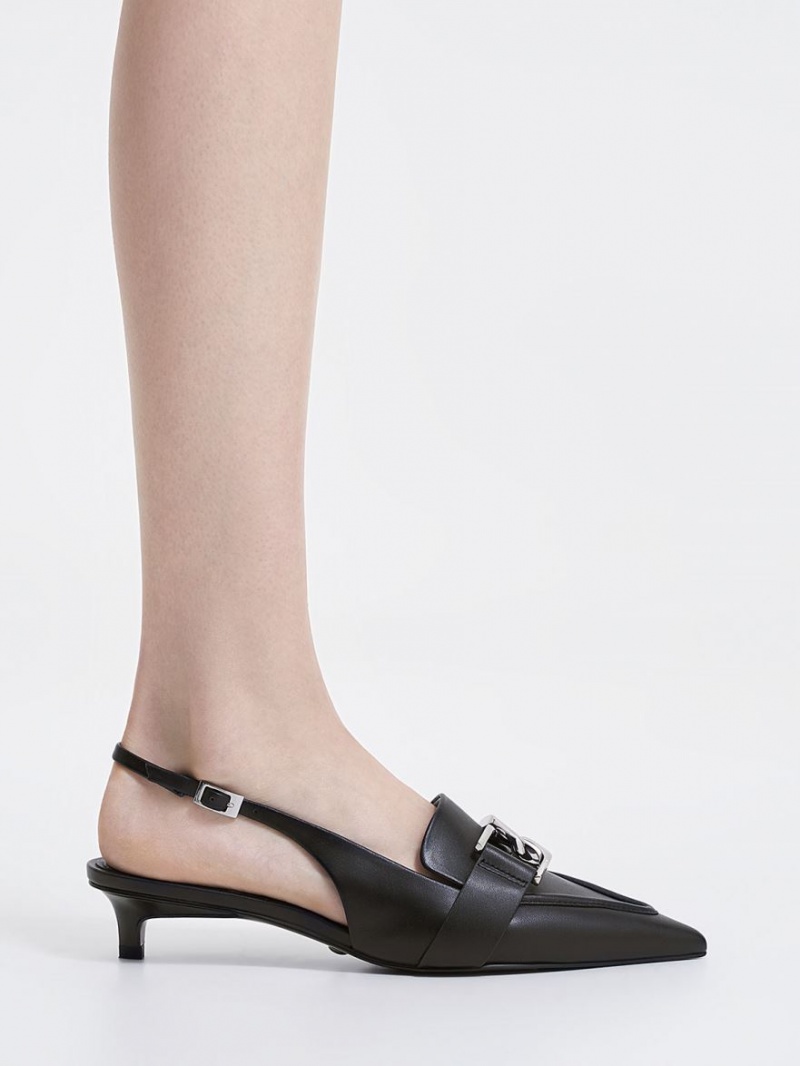 Charles And Keith Gabine Leather Slingback Pumps Black | PHILIPPINES J542