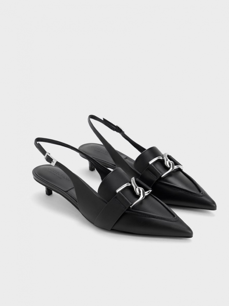 Charles And Keith Gabine Leather Slingback Pumps Black | PHILIPPINES J542