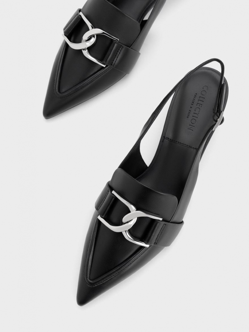 Charles And Keith Gabine Leather Slingback Pumps Black | PHILIPPINES J542