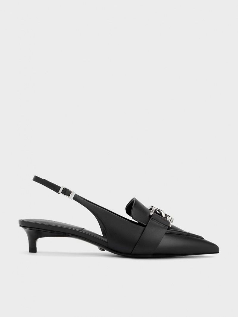 Charles And Keith Gabine Leather Slingback Pumps Black | PHILIPPINES J542