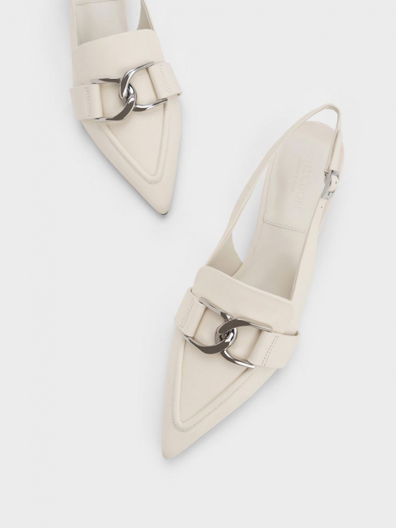 Charles And Keith Gabine Leather Slingback Pumps White | PHILIPPINES E085