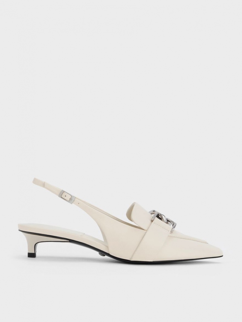 Charles And Keith Gabine Leather Slingback Pumps White | PHILIPPINES E085