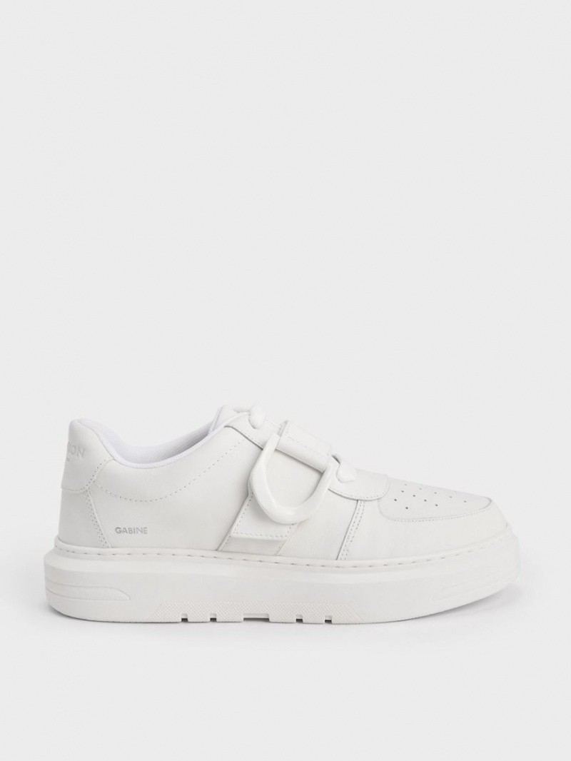 Charles And Keith Gabine Leather Sneakers White | PHILIPPINES D654