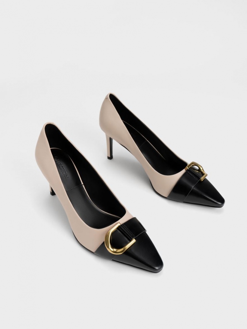 Charles And Keith Gabine Leather Toe-Cap Pumps Beige | PHILIPPINES B657