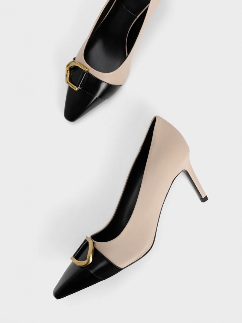 Charles And Keith Gabine Leather Toe-Cap Pumps Beige | PHILIPPINES B657