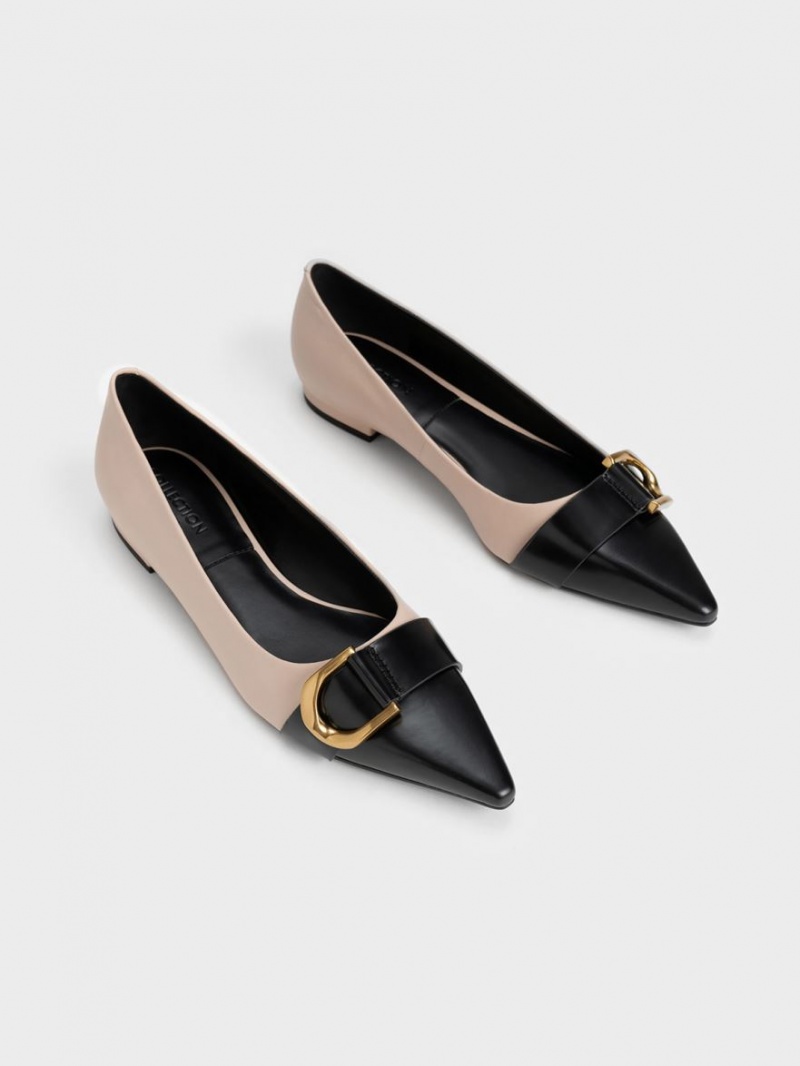 Charles And Keith Gabine Leather Toe-Cap Ballet Flats Beige | PHILIPPINES E034