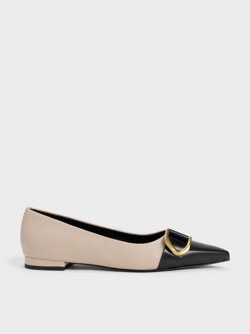 Charles And Keith Gabine Leather Toe-Cap Ballet Flats Beige | PHILIPPINES E034