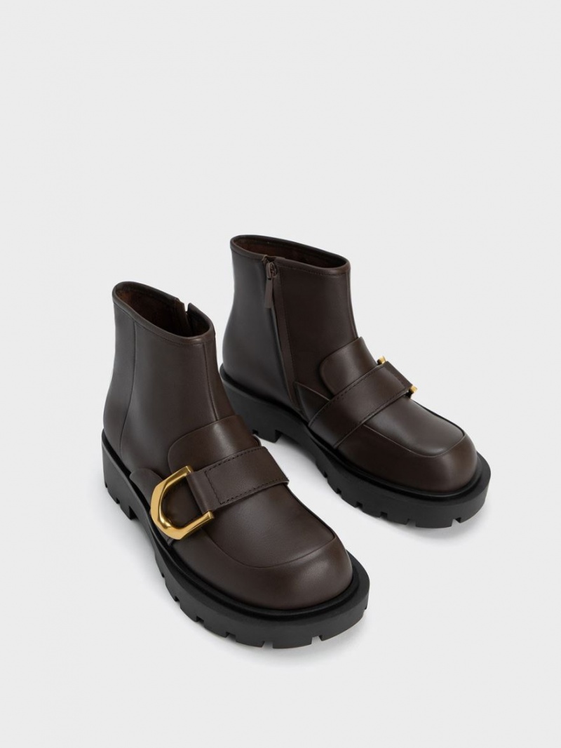 Charles And Keith Gabine Loafer Ankle Boots Dark Brown | PHILIPPINES J671