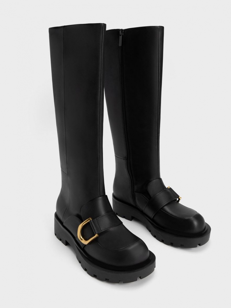 Charles And Keith Gabine Loafer Knee-high Boots Black | PHILIPPINES U829