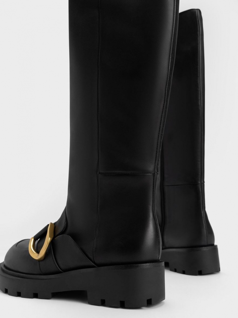 Charles And Keith Gabine Loafer Knee-high Boots Black | PHILIPPINES U829