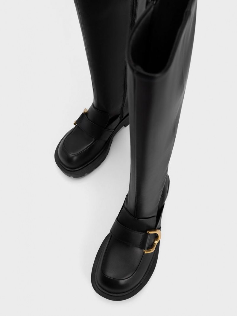 Charles And Keith Gabine Loafer Knee-high Boots Black | PHILIPPINES U829