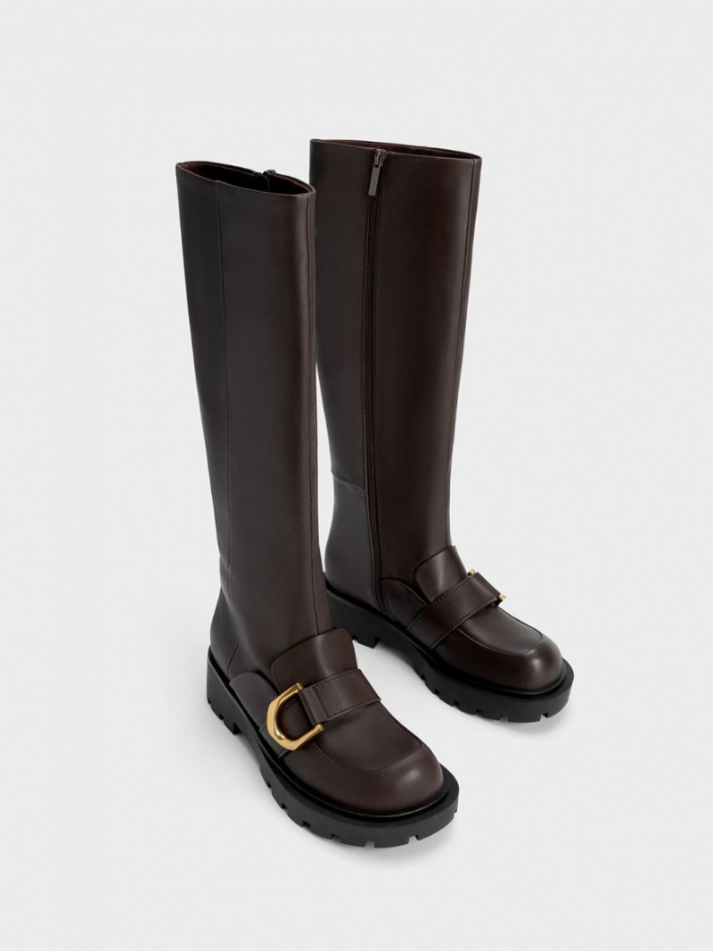 Charles And Keith Gabine Loafer Knee-high Boots Dark Brown | PHILIPPINES L392