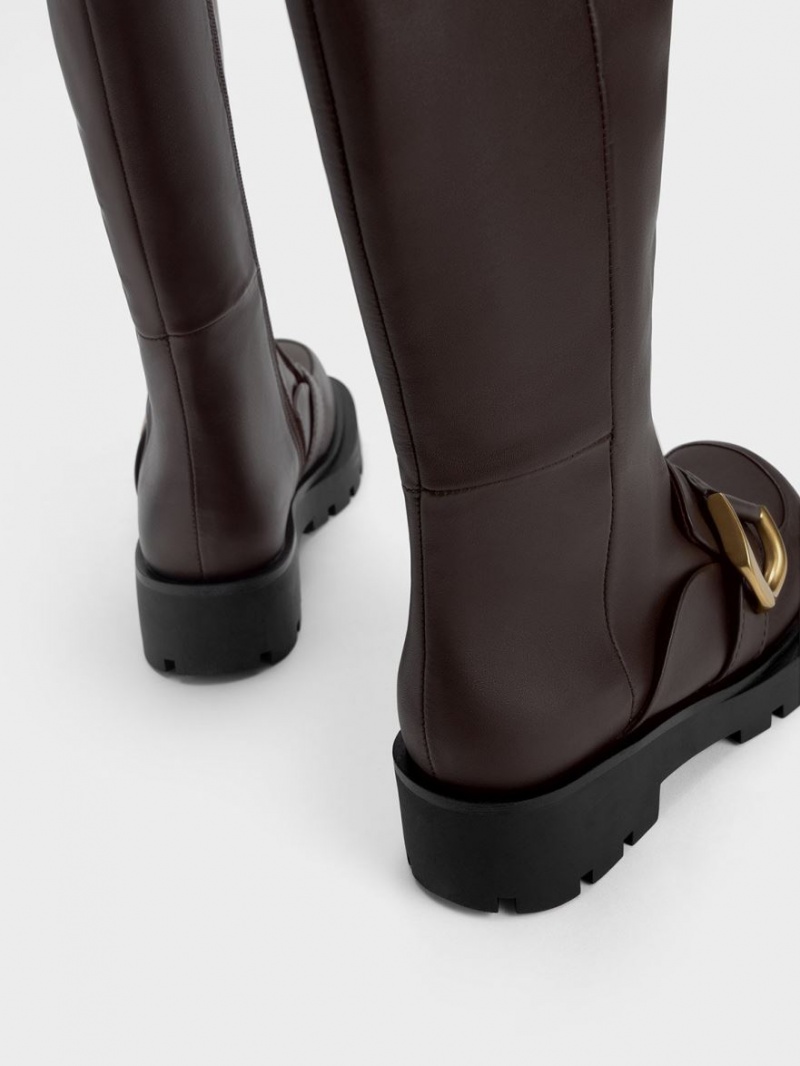 Charles And Keith Gabine Loafer Knee-high Boots Dark Brown | PHILIPPINES L392