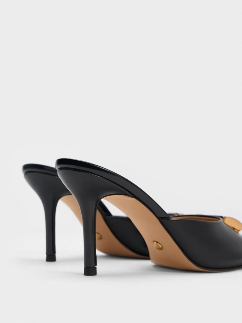 Charles And Keith Gabine Patent Leather Mules Black | PHILIPPINES S754