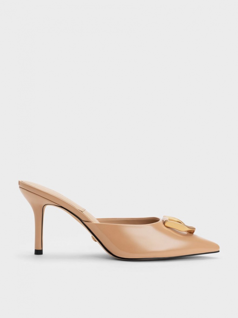 Charles And Keith Gabine Patent Leather Mules Beige | PHILIPPINES I924