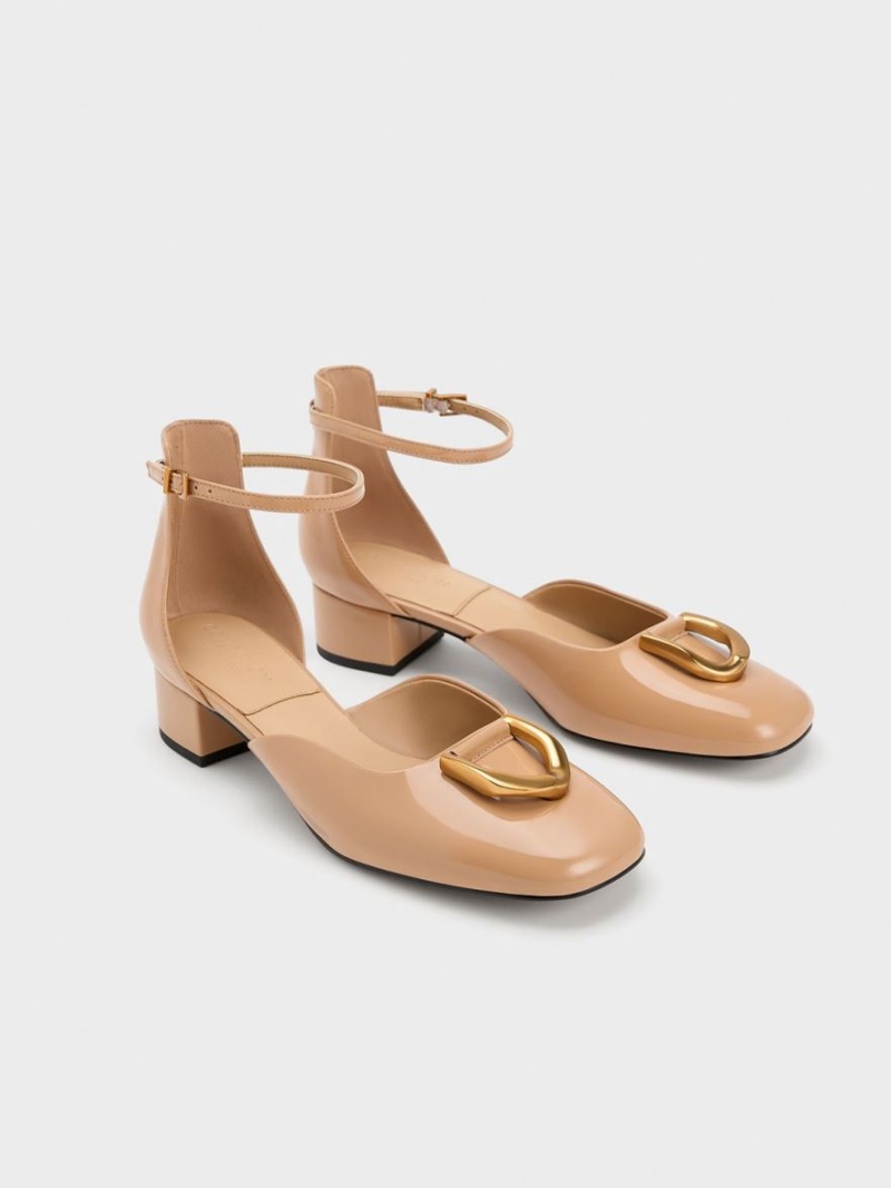 Charles And Keith Gabine Patent Leather D'Orsay Pumps Beige | PHILIPPINES Z819