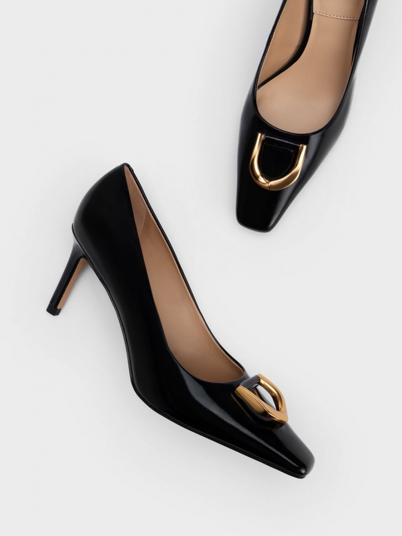 Charles And Keith Gabine Patent Leather Tapered Pumps Black | PHILIPPINES K980