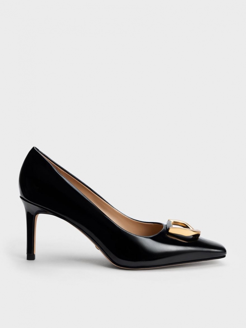 Charles And Keith Gabine Patent Leather Tapered Pumps Black | PHILIPPINES K980