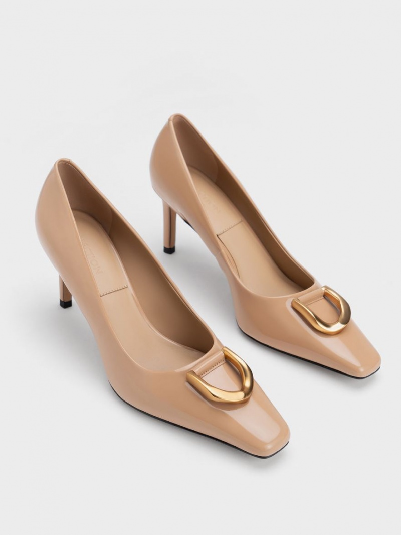 Charles And Keith Gabine Patent Leather Tapered Pumps Beige | PHILIPPINES R561