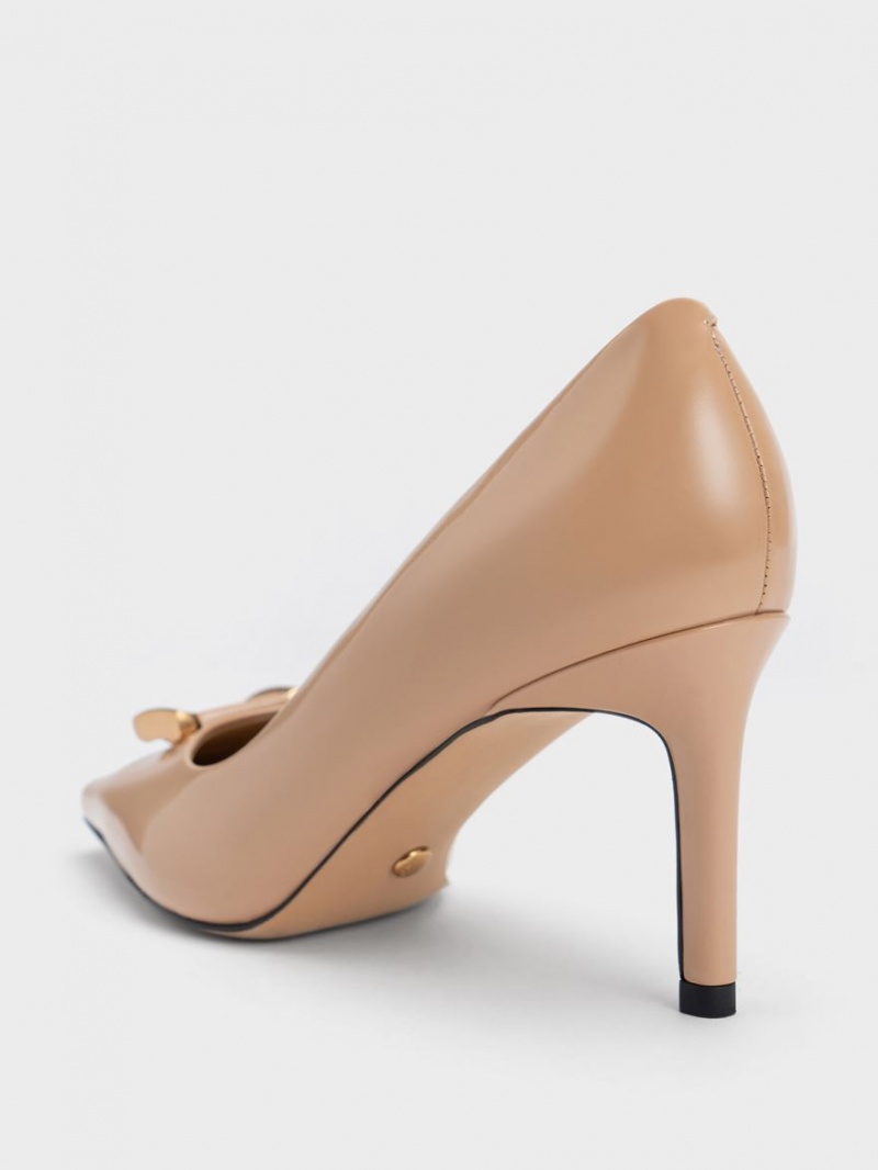 Charles And Keith Gabine Patent Leather Tapered Pumps Beige | PHILIPPINES R561