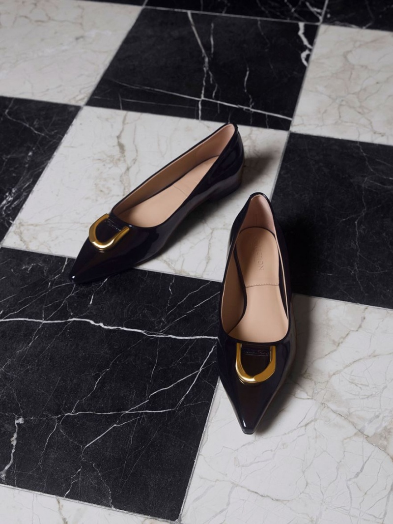 Charles And Keith Gabine Patent Leather Ballet Flats Black | PHILIPPINES B628