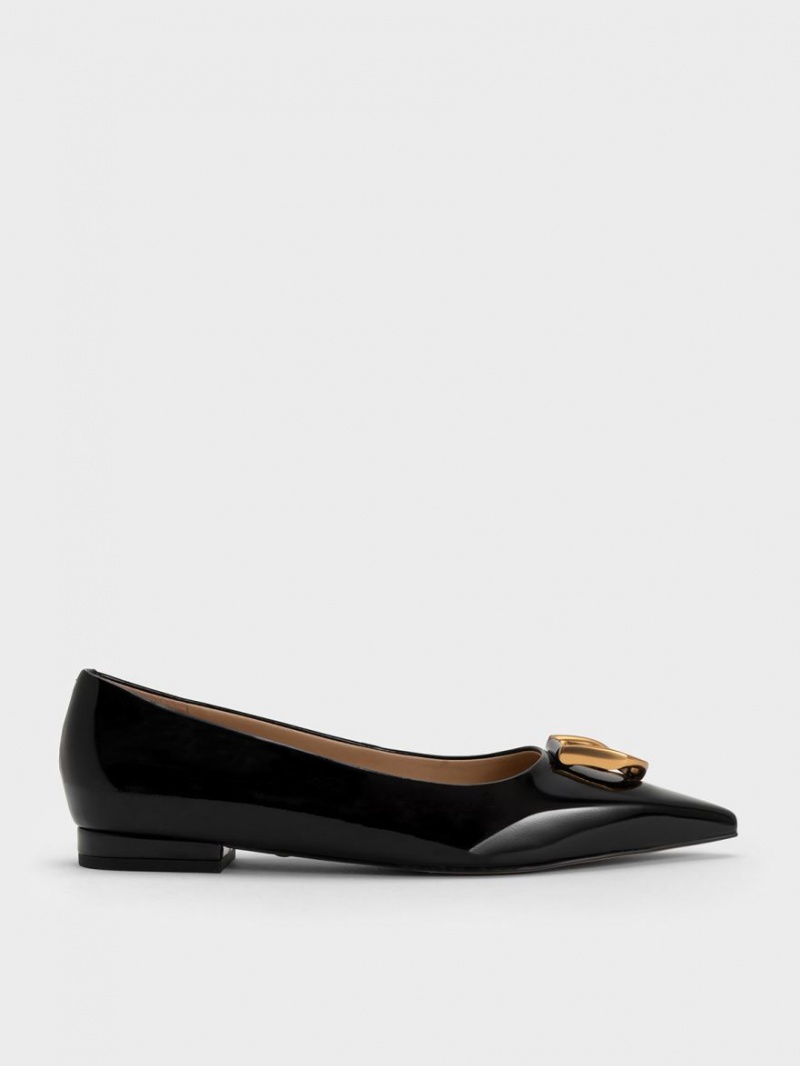 Charles And Keith Gabine Patent Leather Ballet Flats Black | PHILIPPINES B628