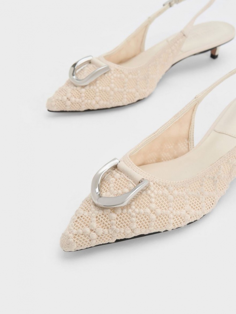 Charles And Keith Gabine Patterned Slingback Pumps Cream | PHILIPPINES P832