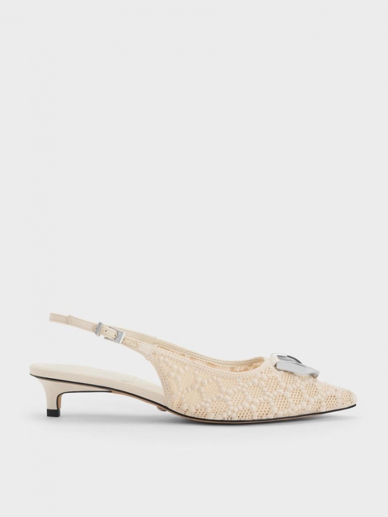 Charles And Keith Gabine Patterned Slingback Pumps Cream | PHILIPPINES P832