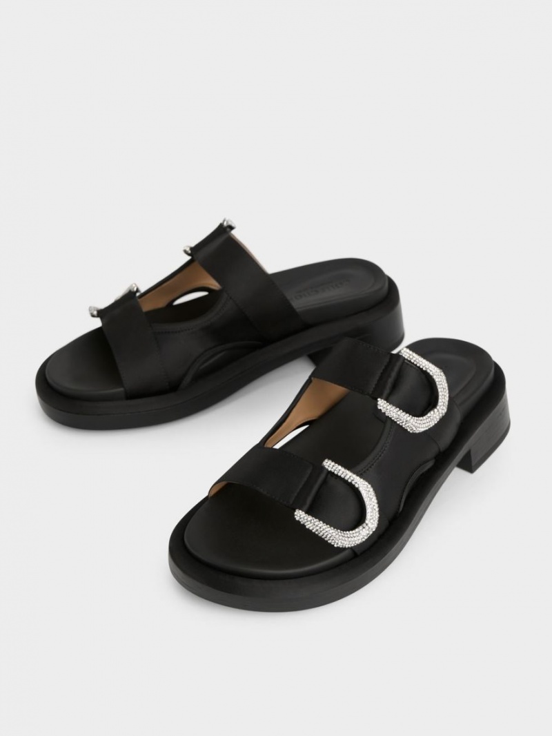 Charles And Keith Gabine Recycled Polyester Slides Black | PHILIPPINES L890