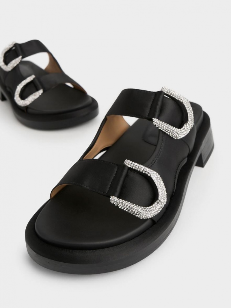 Charles And Keith Gabine Recycled Polyester Slides Black | PHILIPPINES L890