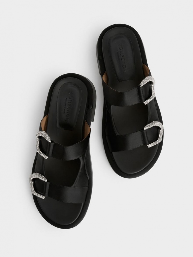 Charles And Keith Gabine Recycled Polyester Slides Black | PHILIPPINES L890