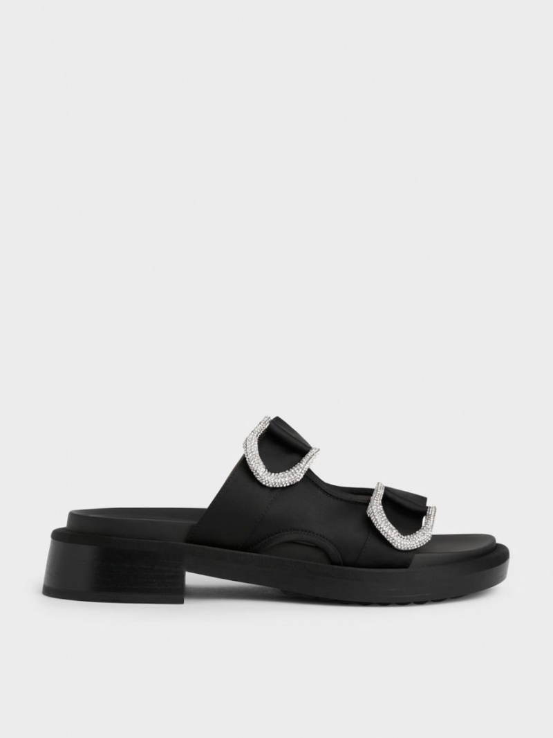 Charles And Keith Gabine Recycled Polyester Slides Black | PHILIPPINES L890