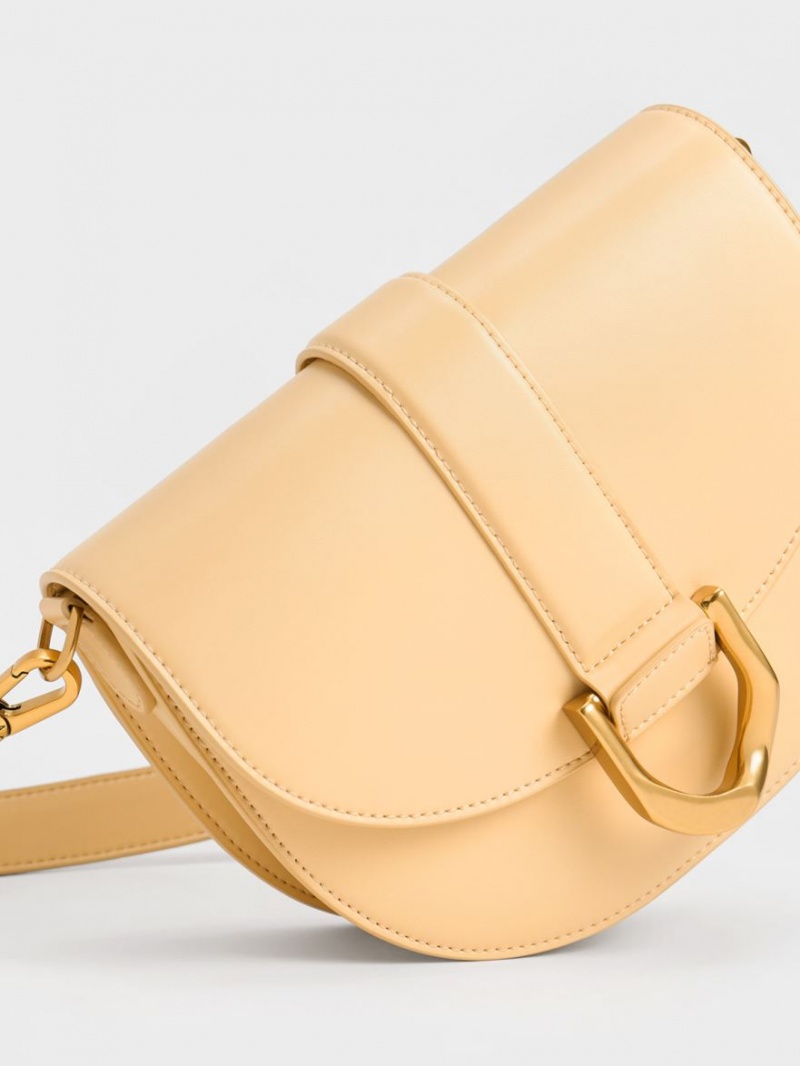 Charles And Keith Gabine Saddle Bags Beige | PHILIPPINES O196