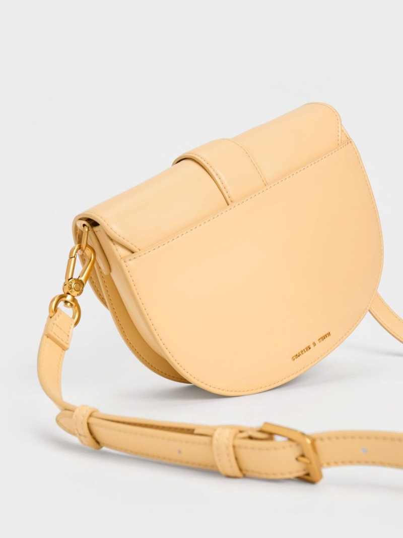 Charles And Keith Gabine Saddle Bags Beige | PHILIPPINES O196