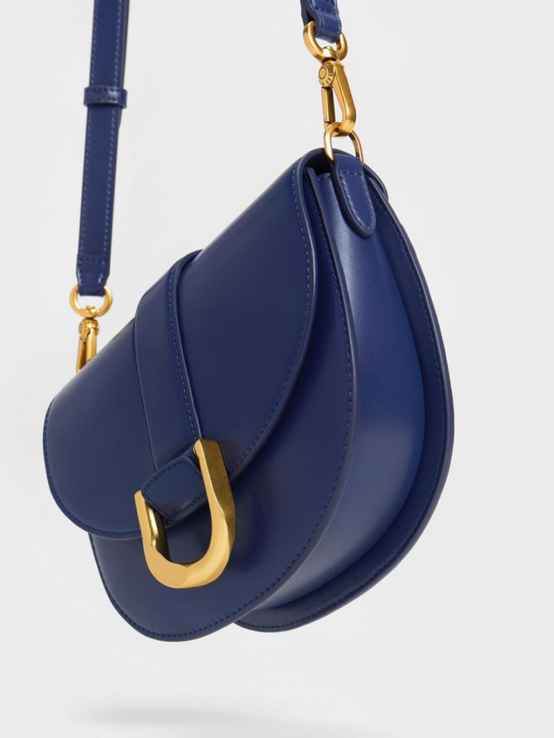 Charles And Keith Gabine Saddle Bags Navy | PHILIPPINES F692