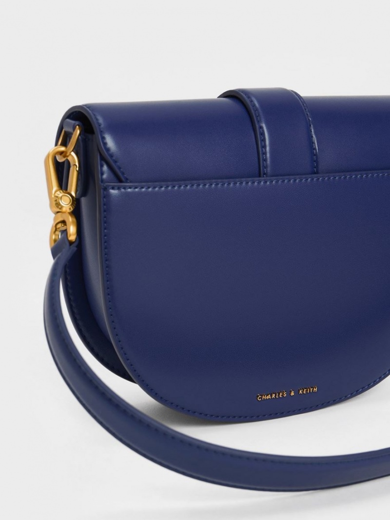 Charles And Keith Gabine Saddle Bags Navy | PHILIPPINES F692