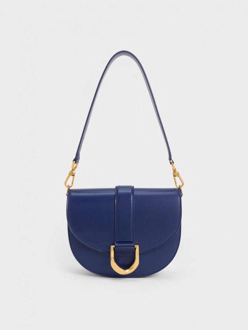 Charles And Keith Gabine Saddle Bags Navy | PHILIPPINES F692