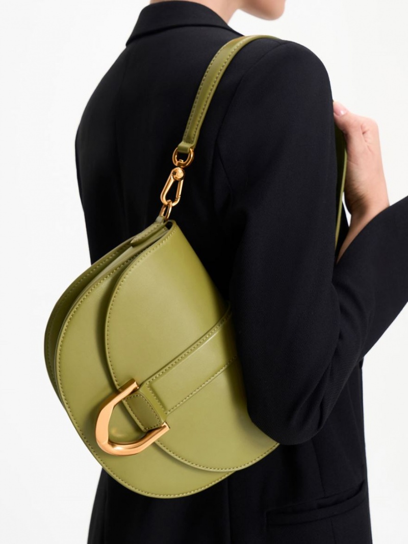 Charles And Keith Gabine Saddle Bags Olive | PHILIPPINES L681