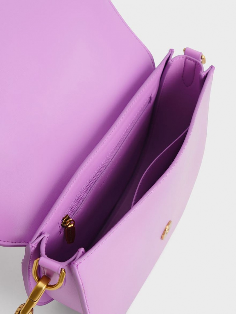 Charles And Keith Gabine Saddle Bags Purple | PHILIPPINES O289