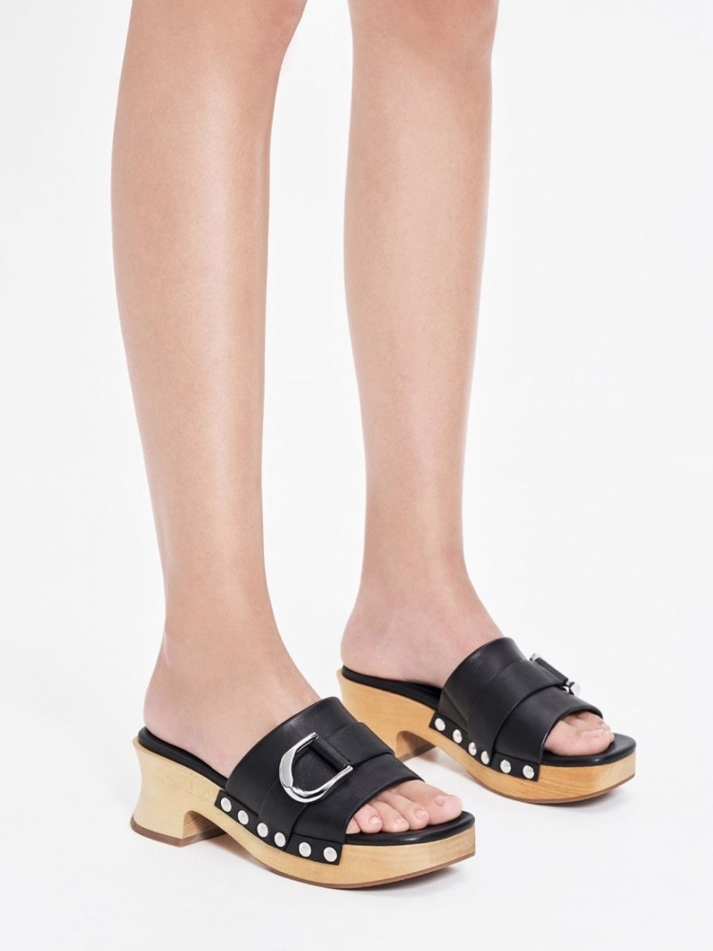 Charles And Keith Gabine Studded Leather Clogs Black | PHILIPPINES Y854