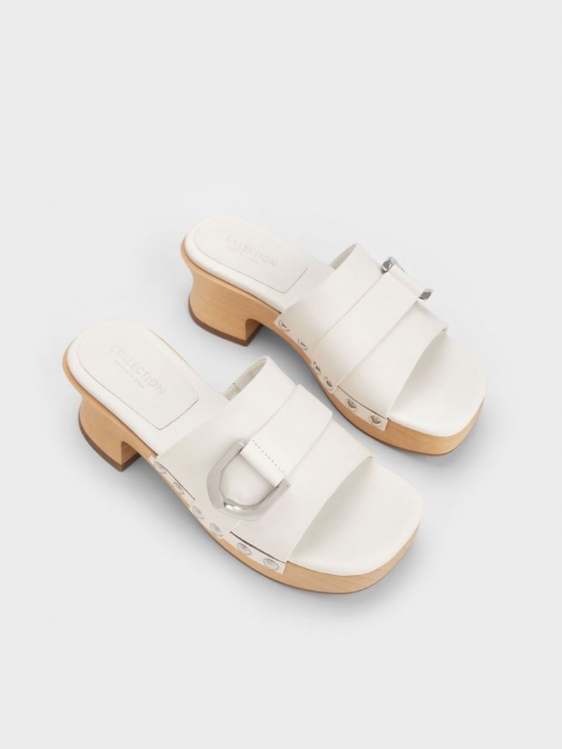 Charles And Keith Gabine Studded Leather Clogs White | PHILIPPINES T540