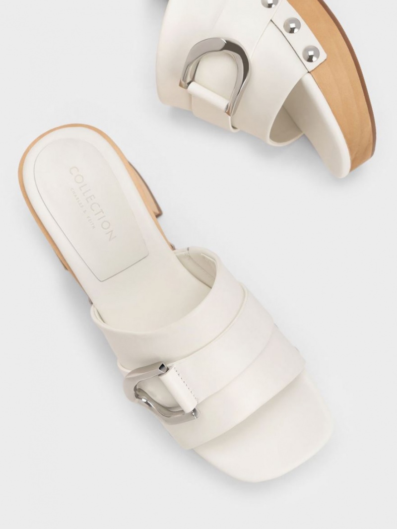 Charles And Keith Gabine Studded Leather Clogs White | PHILIPPINES T540